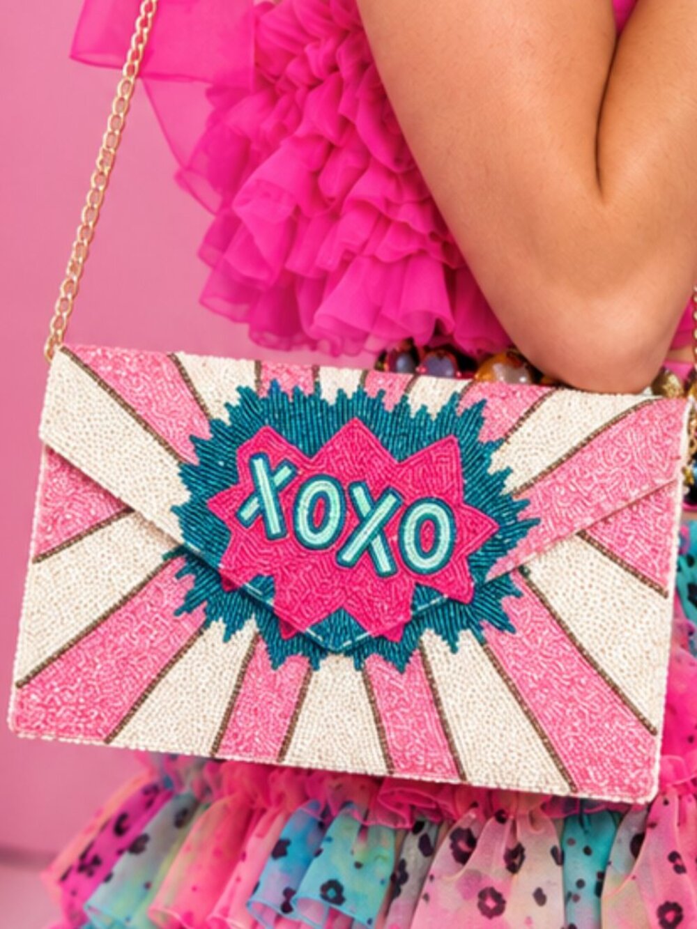 Hugs and Kisses Seed Beaded Crossbody Clutch Bag Coquette Fun Unique Handbag NEW